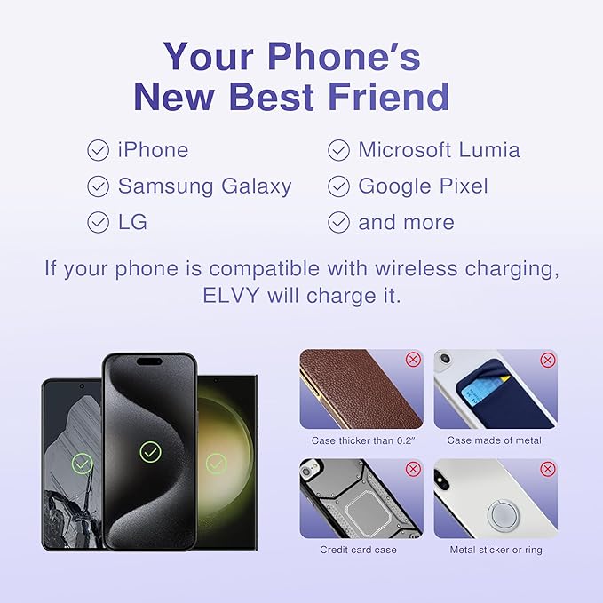 Elvy Fast Qi Wireless Charger for Cell Phones - Designed with EMF Management Technology for Enhanced Charging, Advanced Environmental Shielding (Black)