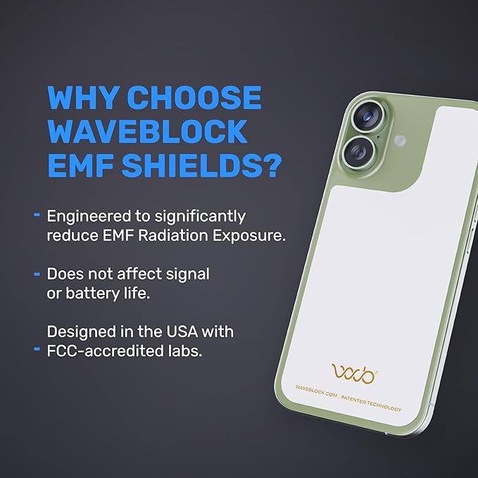 WAVEBLOCK EMF Blocker for Cell Phone - Made for iPhone 17 - The Only Patented, Real Scientifically Backed, Lab-Tested 5G-Shield Sticker to Protect You & Your Loved Ones - USA Made White