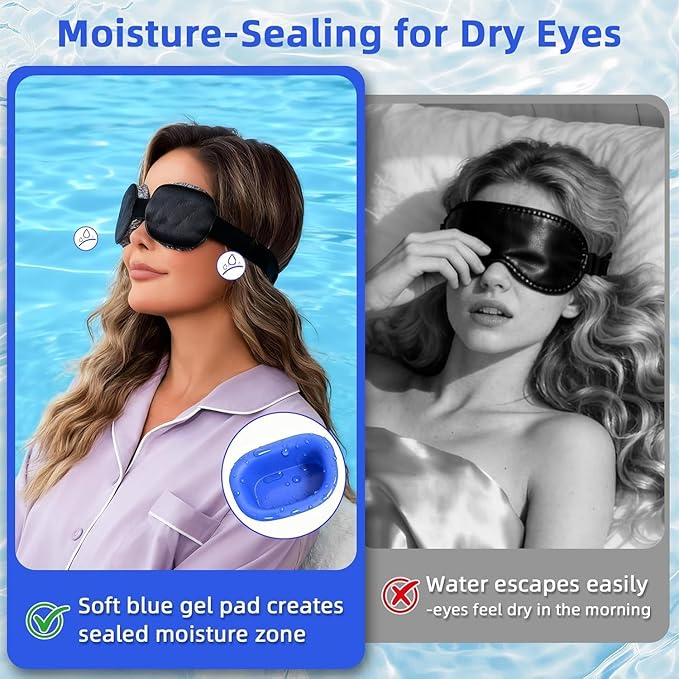 CLOZIA Eye Mask for Dry Eyes - 100% Blackout Dry Eye Mask & Moisture Goggles - Adjustable Sleeping Mask for Men & Women - Removable Cleaning Silicone, Soft & Comfortable - Great for Travel, Shift Work