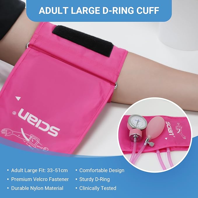 SCIAN Manual Blood Pressure Cuff - Aneroid Sphygmomanometer with European Cuff 12.6-20.8" and D-Ring, Come with Carrying Bag for Nurse Doctor Senior Adult, Pink-Large Cuff