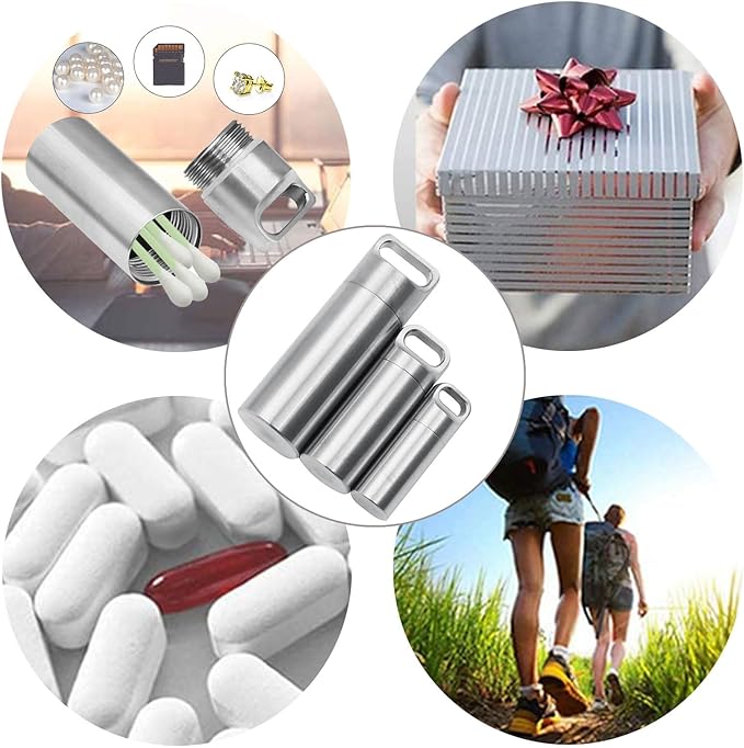 Portable Waterproof Pill Case Keychain, Titanium Alloy Seals Bottles, Mini Canister Medicine Capsule Bottle Pill Container for Outdoor Camping/Travelling EDC Tool Kit (Polished, M)