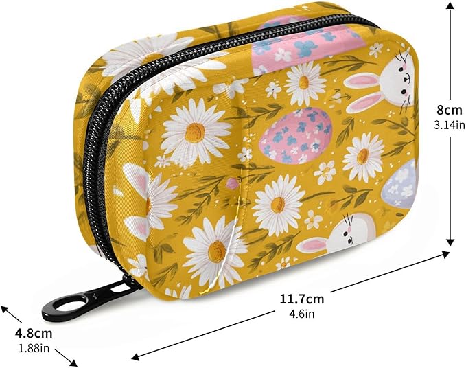 Yellow Daisy Bunny Flower Travel Pill Organizer Case Box Container Weekly Portable Vitamin Medicine Holder Storage Bag with Zipper Removable
