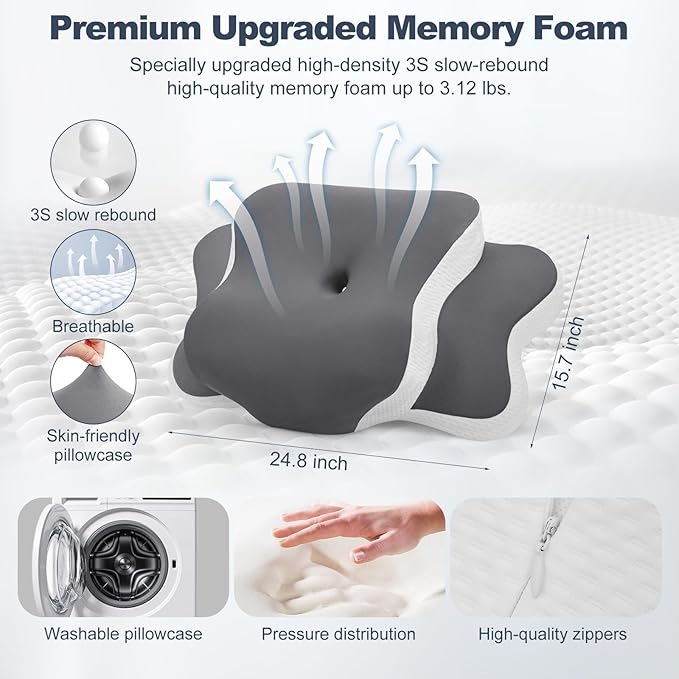 Sleep Apnea Pillow, Ergo Pillow for Sleep Apnea, Cervical Neck Pillow for Neck Pain Relief, Sleeping, and Snoring Relief, Orthopedic Therapy Memory Foam Contour Cooling Pillow for Side, Back