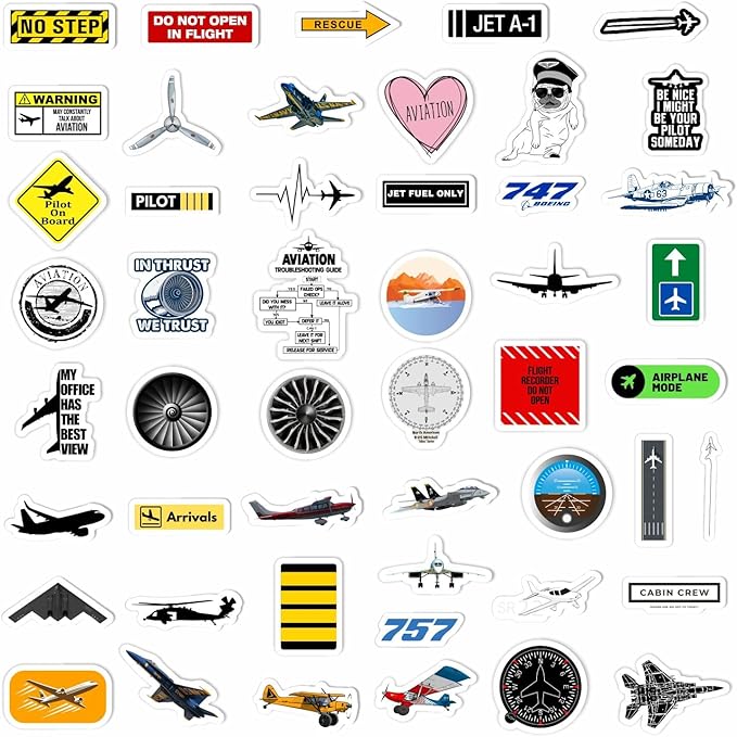 BulbaCraft 100Pcs Aviation Stickers and Decals, Pilot Stickers for Laptop, Airplane Decals, Aviation Gifts, Airplane Party Decorations, Gifts for Women & Men