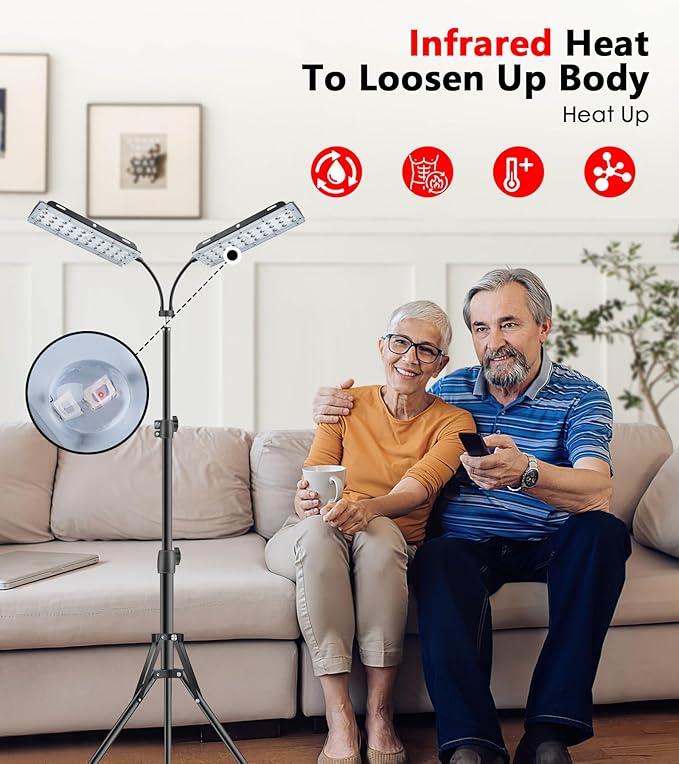 Red Light Therapy for Face Body, Astarexin Dual-Headed Infrared Light Therapy Lamp with Stand - 660nm Redlight and 850nm Near Infrared Light Therapy Device for Fully Body Pain Relief