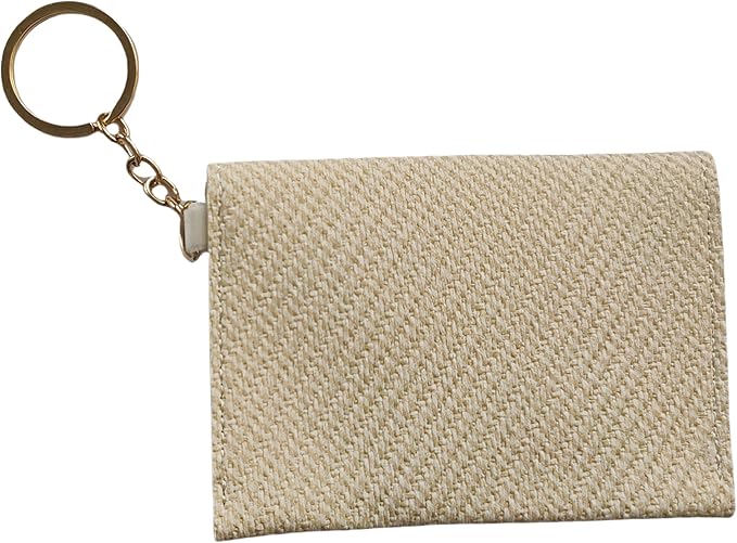 Birth Control Pill Case Wallet PU Leather Medicine Holder Keychain (Beige)