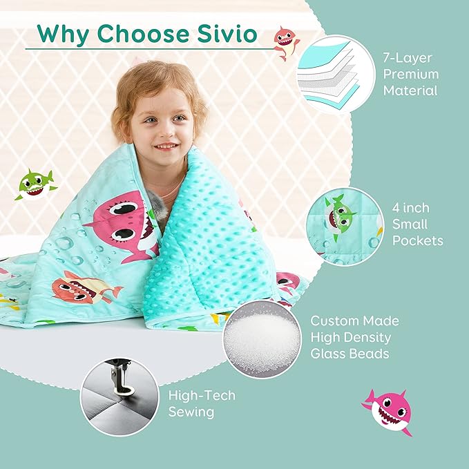 Sivio Minky Dotted Weighted Blanket, Super Soft Crystal Velvet Reversible Heavy Blanket with Cute Cartoon Patterns, 3 lbs, 36x48 Inch, Green Shark
