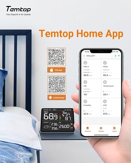 Temtop Air Quality Monitor Indoor PM2.5 CO2 Detector, 8-in-1 Smart Air Quality Weather Station with PM2.5 PM10 CO2 Temperature Humidity Sensor Weather Forecast for Home