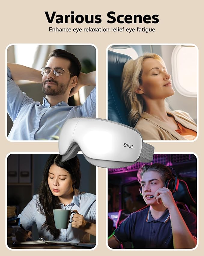SKG Eye Massager with Heat, Valentine's Day Gifts for Her Him, Bluetooth Music & Foldable Sleep Mask for Dry Eyes & Relaxation, Eye Mask for Migraine, Ideal for Travel, Work