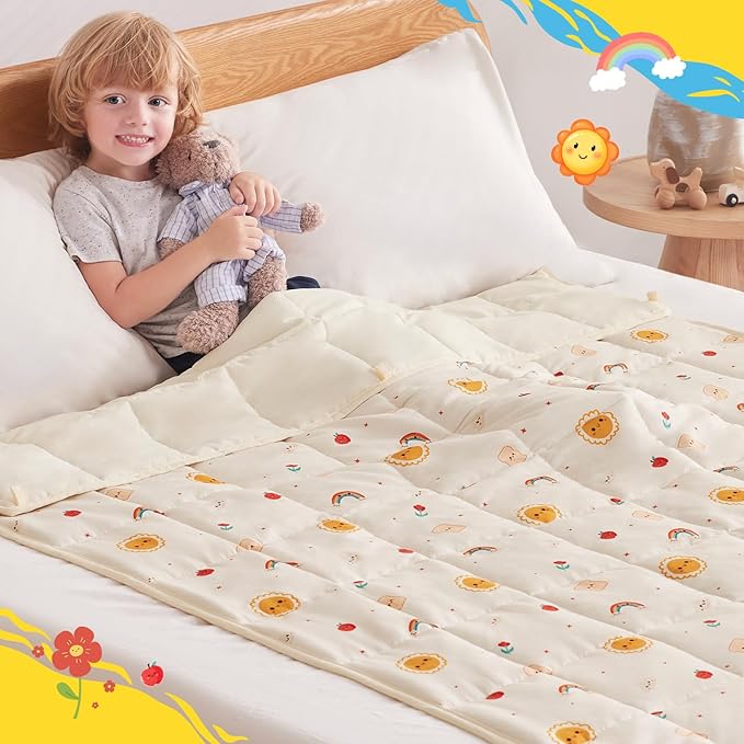 anfie Weighted Blanket Kids(36"x48" 3lbs) Weighted Blanket Cooling Blanket for Sleeping,Throw Size Breathable Blanket with Premium Glass Bead(Beige Sun)