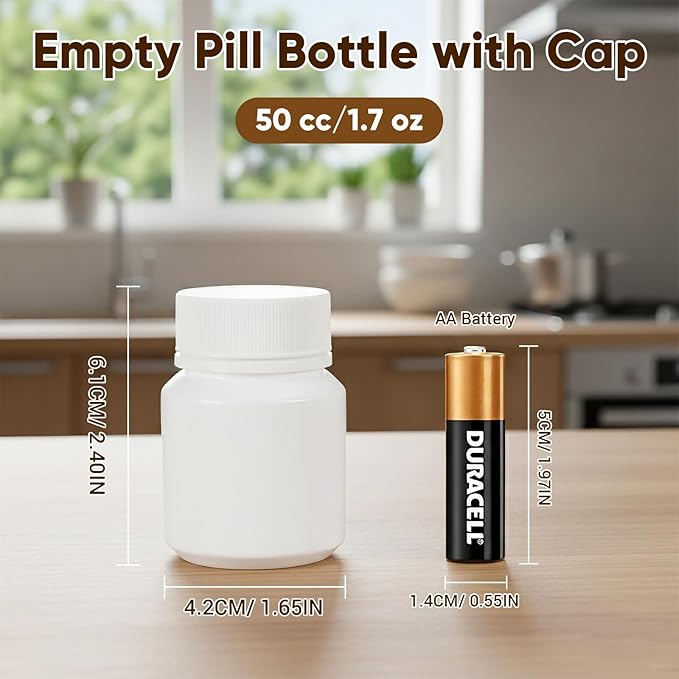 DEMORA Pill Bottle Empty with Screw Cap, Wide Mouth Travel Small Pill Bottle Plastic Medicine Containiers Medicine Organizers for Medications Capsules (1.7 oz, 10 Pcs)
