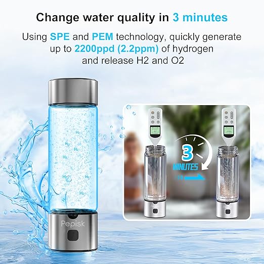 Hydrogen Water Generator Bottles, Hydrogenated Water Bottle with SPE PEM Technology, 460ml(16OZ) Hydrogen Water Bottle Generator for Home, Office, and Travel-Certified H2 Generator-Gift Box