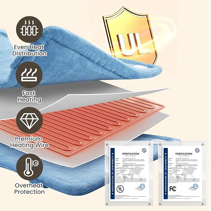 DAILYLIFE Heating Pad for Neck and Shoulders and Back, Electric Heating Pad for Back Pain Relife, 6 Heating Settings, UL Certified with Overheating Protection and Machine Washable, 26"x35", Light Blue
