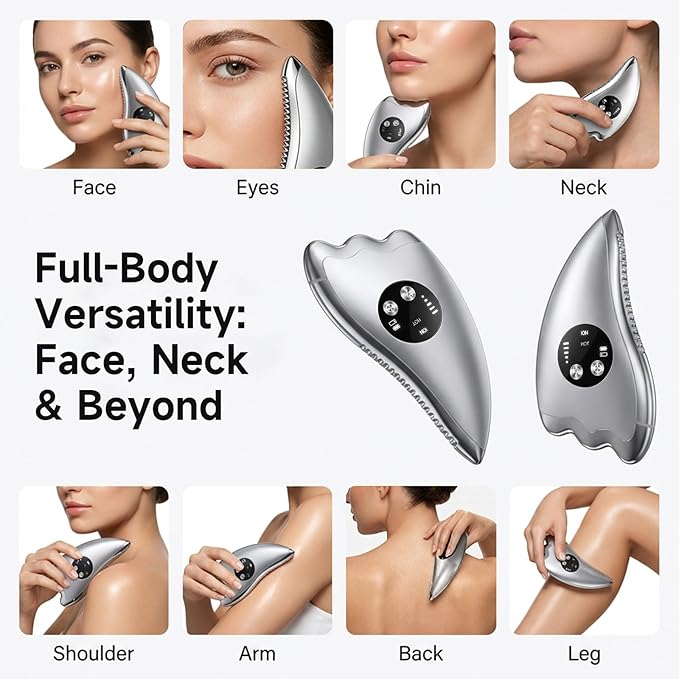 Electric Gua Sha with Microcurrent & Heated, 2-in-1 Dual-Sided face sculpting tool for Chin,Arms, Legs,No-Noise Gua sha Tool for Firming, Sculpting & Skincare
