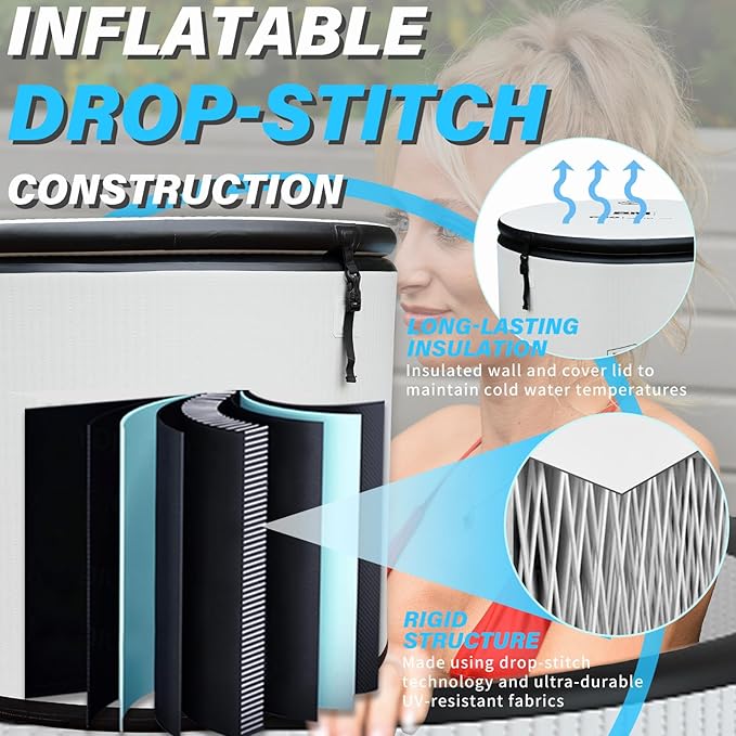 Inflatable Ice Bath Tub for Athletes, Cold Plunge Recovery Tub with Insulated Lid, EVA Groundsheet, Backpack, 140 Gallon Capacity, 37.4" x 37.4" x 29.53", Portable Durable Design