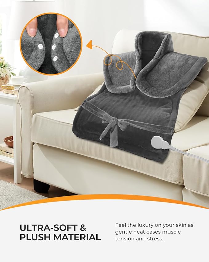 CooCoCo HSA Approved Heating Pad for Back Pain Relief, FSA Eligible Items Only, Electric Heat Pad for Neck Shoulders, Auto Off, Moist Heating, 24"x33", 10ft Cord, Gray
