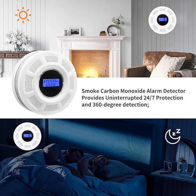Smoke and Carbon Monoxide Detector, 2-in-1 Photoelectric Carbon Monoxide Detectors Smoke Alarm with LED Indicator, Easy Installation for Home, Bedroom, RV, Garage
