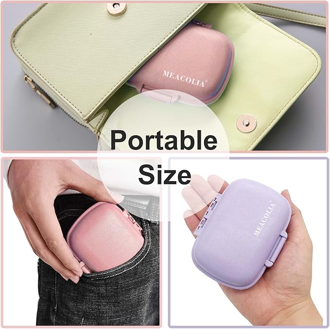 8 Compartments Travel Pill Organizer, Daily Pill Case Small Pill Box for Pocket Purse, Portable Pill Container Medicine Vitamin Organizer (Purple & Pink)