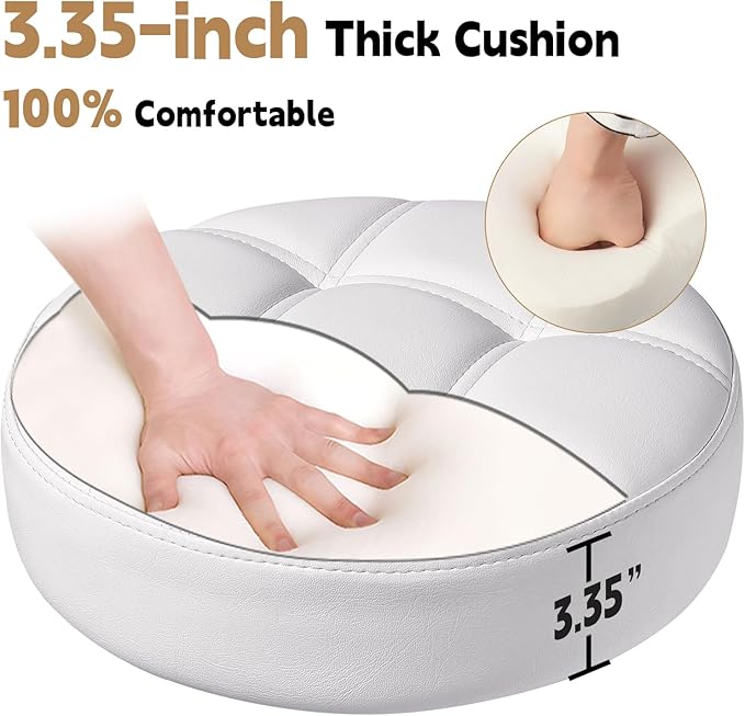 Gold Rolling Stool Heavy Duty - 360°Height Adjustable, Super Soft Thick Seat Cushion, Smooth Silent Rolling, Durable Rolling Stool Chair with Wheels for Salon Vanity Massage Medical, 450LBS (White 2)