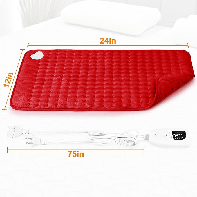 Deepsoon Heating Pad,Electric Heating Pads for Back,Neck,Abdomen,Moist Heating Pad for Shoulder,Knee,Arms,Legs,Dry/Moist Heat & Auto Shut Off,Christmas Gifts for Men and Women,Red,24x12 Inch