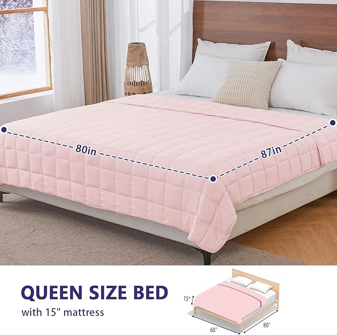 yescool King Size Weighted Blanket for Adults (20 lbs, 80” x 87”, Pink) Cooling Heavy Blanket for Sleeping Perfect for 190-210 lbs, Breathable Blanket for Adults & Couple All Season, Machine Washable
