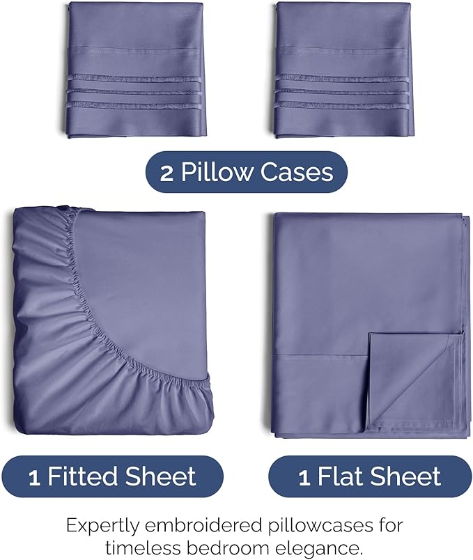 Queen Size 4 Piece Sheet Set - Extra Soft, Breathable And Cooling Sheets - Hotel Luxury Bed Sheets for Women & Men - Deep Pockets, Easy-Fit & Wrinkle-Free Sheets - Twilight Purple Oeko-Tex Bed Sheets