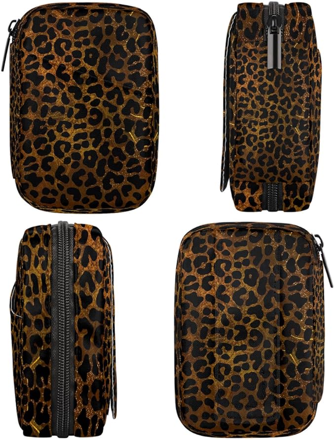 Gold Leopard Cheetah Skin Travel Pill Organizer Box Weekly Portable Pill Case Daily Pills 7 Day Small Birth Control Pills Container Removable Compartments for Medicine Vitamins Fish Oil