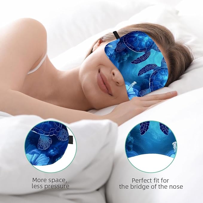 2 Pack Sleep Eye Mask for Women Men, Soft Breathable Eye Cove No Pressure Blackout Night Blindfold for Sleeping Light Blocking with Adjustable Strap, Blue Turtle Flowers
