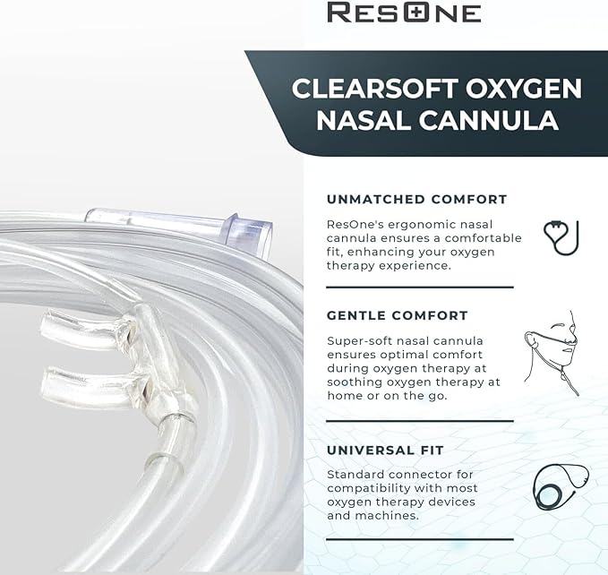 ResOne 25Ft Soft Adult Oxygen Nasal Cannula 1-Pack - Curved Prongs, Crush-Resistant Tubing - Nasal Tubes, Oxygen Concentrator Supplies - Soft Curved Nose Piece, Standard Size, Standard Flow 6 LPM