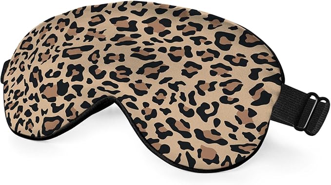 Leopard Print Sleep Mask Eye Mask Animal Skin Brown Sleep Mask Light Blocking Adjustable Smooth Soft Eye Masks for Women Deep Rest Travel