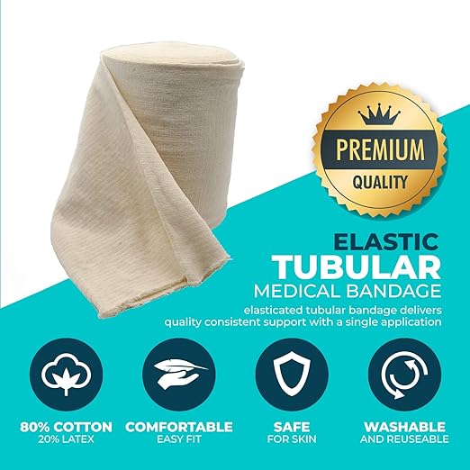 Tubular Compression Bandage Size J (6.9” x 33 ft) – Elastic Stockinette Support Sleeve for Waist, Trunks, Thick Quads – Cut-to-Fit, Washable Reusable, No Tape – Plus Medical Scissors