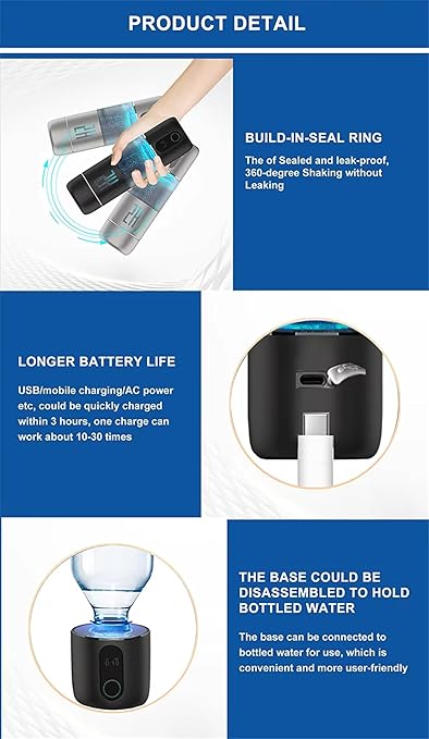 Hydrogen Water Bottle Generator with SPE PEM Technology, 5000ppb Portable Hydrogenated Water Ionizer Machine Improve Water in 5 Minutes, for Home, Office, Travel, Exercise