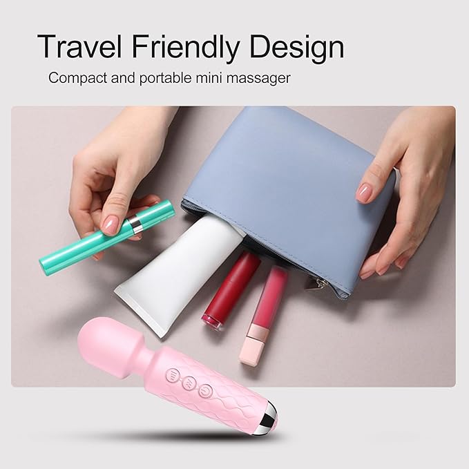 Personal Massage Wand - 20 Modes 8 Speeds Cordless Vibration Massager, Strong Powerful Waterproof Perfect for Travel, Magic Stress Away, Body Back Legs Hand Pains Sports Recovery (Pink)
