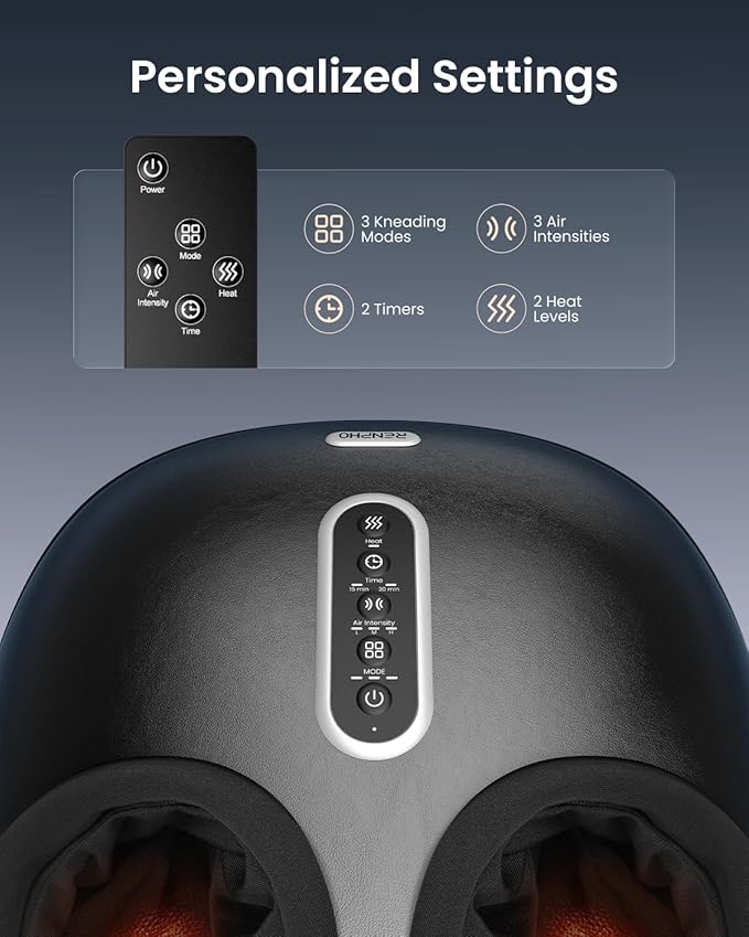 RENPHO 2026 [Upgraded] Foot Massager with Heat, FSA Eligible Shiatsu Foot Massager for Plantar Fasciitis, Deep-Kneading, Air Squeezing Feet Massager, Birthday Gifts for Women Mom Size 12