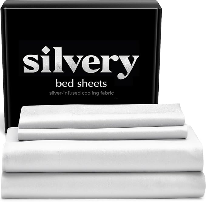 Silvery Silver Infused Bed Sheets Set - Award-Winning Self-Cooling Fabric with Self-Cleaning Silvery Technology™ That Stays Fresh 3X Longer for Hygienic Sleep (White, Queen)
