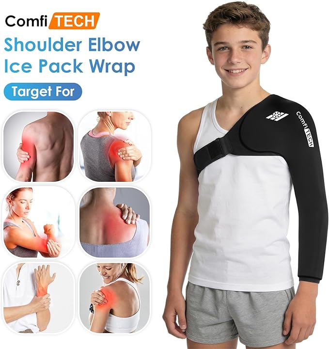 ComfiTECH Shoulder Arm Ice Pack Wrap for Pitchers & Volleyball Players, Reusable Ice Pack for Shoulder & Elbow & Arm Cooling, Adjustable Ice Arm Sleeve for Post-Training Recovery & Muscle Comfort, S