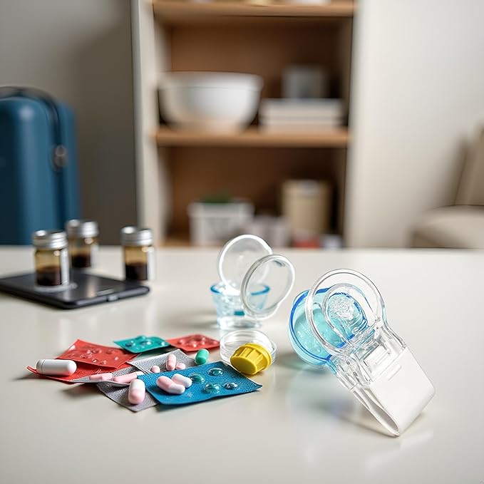1pc Blue Portable Pill Taker, Tablets Pills Blister Pack Opener Assistance Tool,Travel Pill Taker,Small Storage Box Medication and Pill Dispenser,Individuals with Weak Pill Organizers Medication Aids