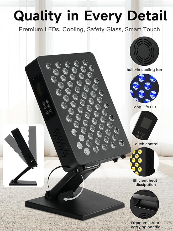 Blue/Yellow Light Therapy – 460/590nm Wavelengths Full Body Blue Yellow Light Therapy Device, Touch Control & HD Display, 70 LEDs Ideal for Body, Face, Improve, 350W Black