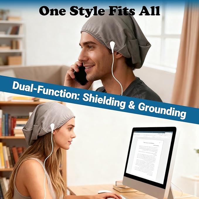 Grounding Hood Radiation Shielding Hat, Earth Connected Full Head Cover, Dual-Function Silver Fiber Faraday Protection Brain Coat