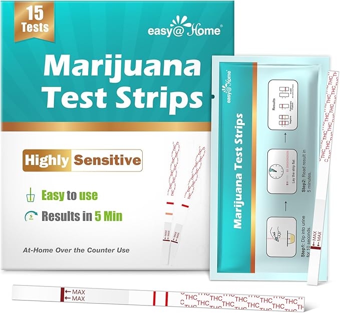 Easy@Home Marijuana Test Strips, 15 Pack Highly Sensitive THC Tests for Home Use, Drug Test Kit Marijuana Urine Screen Test, at Home THC Drug Test with Cut-Off Level 50ng/mL, THC Test Strip #ESTH-115