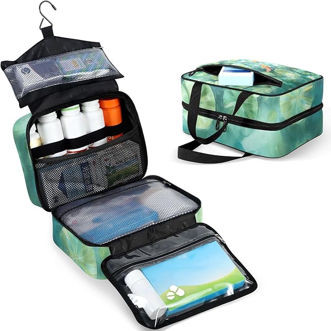 Fustylead Koi Fish Swimming in Lotus Pound Travel Medicine Organizer Bag Home Storage First Aid Kit Large Pill Case with Zipper for Pill Bottle, Vitamins, and Medical Supplies