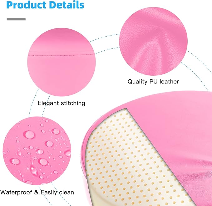Rolling Stool with Wheels 400lbs Weight Capacity,Heavy Duty Lash Chair Adjustable for Tatoo Lab Massage Salon Spa Drafting Nail Teach,360 Swivel,Leather,Thick Seat Padding (Pink)