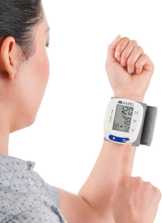 Mabis Digital Premium Wrist Blood Pressure Monitor with Automatic Wrist Cuff that Displays Blood Pressure, Pulse Rate and Irregular Heartbeat, Stores up to 120 Readings