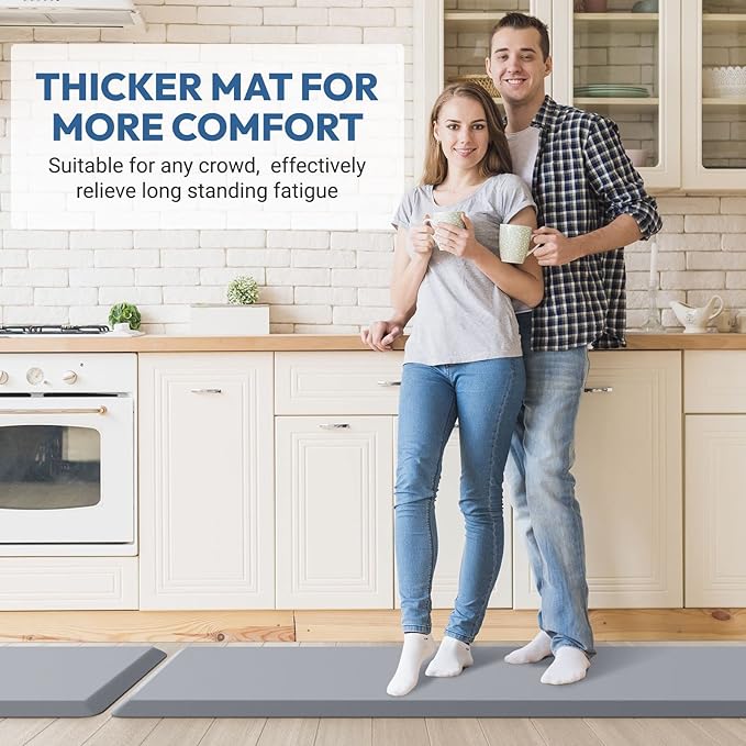 4/5 Inch Thick Kitchen Mat - Cushioned Anti Fatigue Mats for Kitchen Floor - Easy to Clean, Waterproof, Non-Slip Kitchen Rug for Sink, Office, Kitchen (22''x72'' Grey)