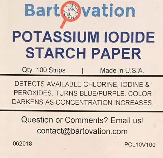 Potassium Iodide Starch Oxidizer Test Paper [Vial of 100 Strips] for Chlorine, Iodine and Peroxide Detection - NOT for Testing THE Body