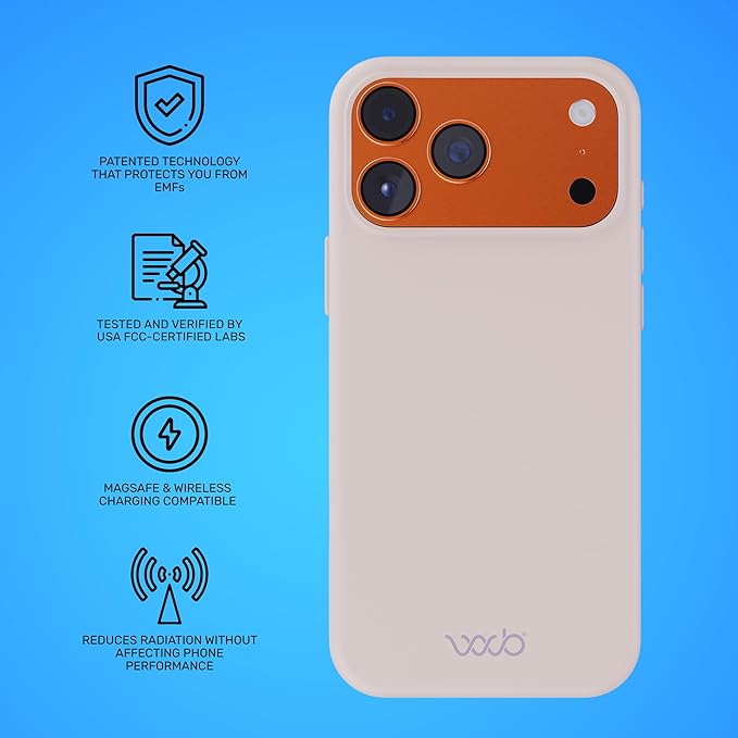 WAVEBLOCK EMF Protection Silicone iPhone Case Compatible with iPhone 17 Pro Max, Radiation Blocker, 5G Shield Reduction, Lightweight, USA Patented and Tested in FCC Lab, Stone