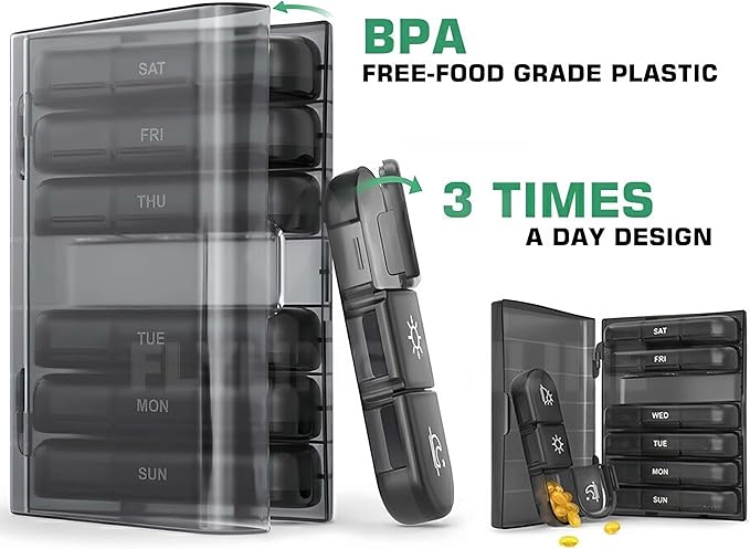 2 Pack Weekly Pill Organizer 3 Times a Day, 2 Week 7-Day Travel Accessories Daily Pill Box, Medicine Holder Case for Fish Oil, Vitamin, Supplement Storage