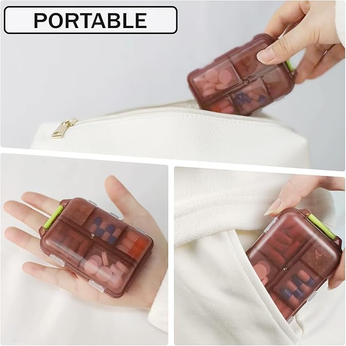 Travel Pill Organizer Portable Pocket Pill Case Small Pill Box for Purse Medicine Organizer Have 10 Compartments Storage Vitamin Fish Oil by INVODA (1PCS Red+Lables)
