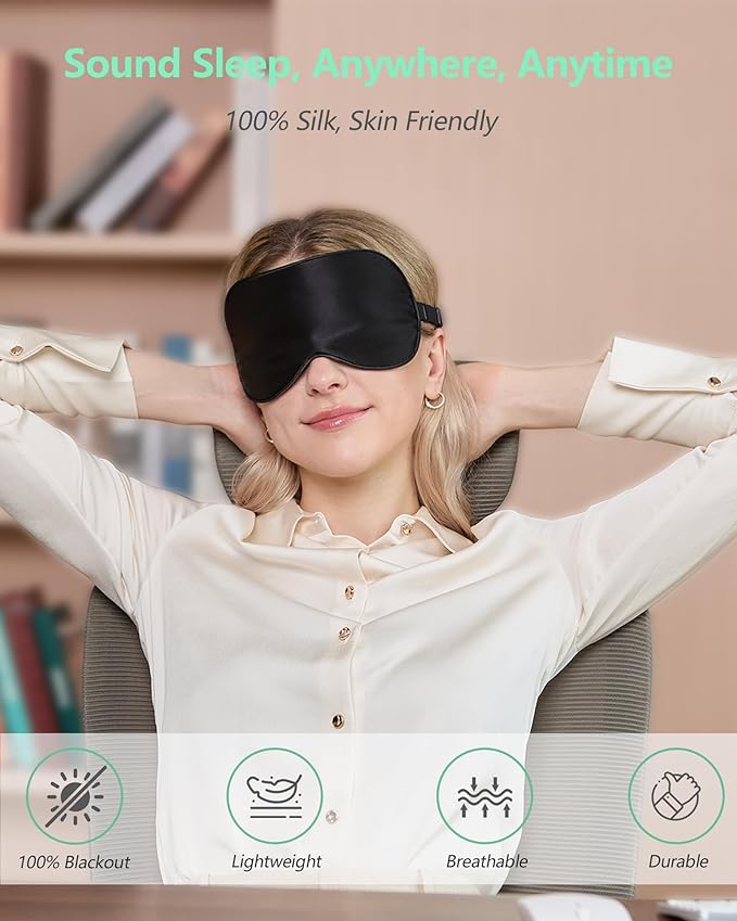 BeeVines Sleep Mask, 4 Packs 100% Real Natural Pure Silk Eye Masks with Adjustable Strap for Sleeping, Mulberry Silk Eye Sleep Shade Cover, Block Light Reduces Puffy Eyes Traveling Gifts