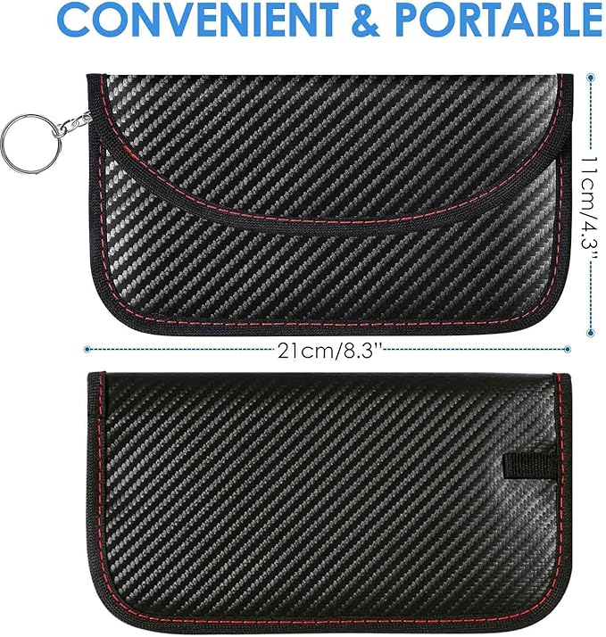 2 Pack Faraday Bags for Key Fob Cell Phone, 8.3x4.3in Faraday Pouch Car Keys RFID Signal Blocking Holder, Waterproof Keyless Entry Blocker Protector, Anti-Theft Security Cage Case, Carbon Fiber